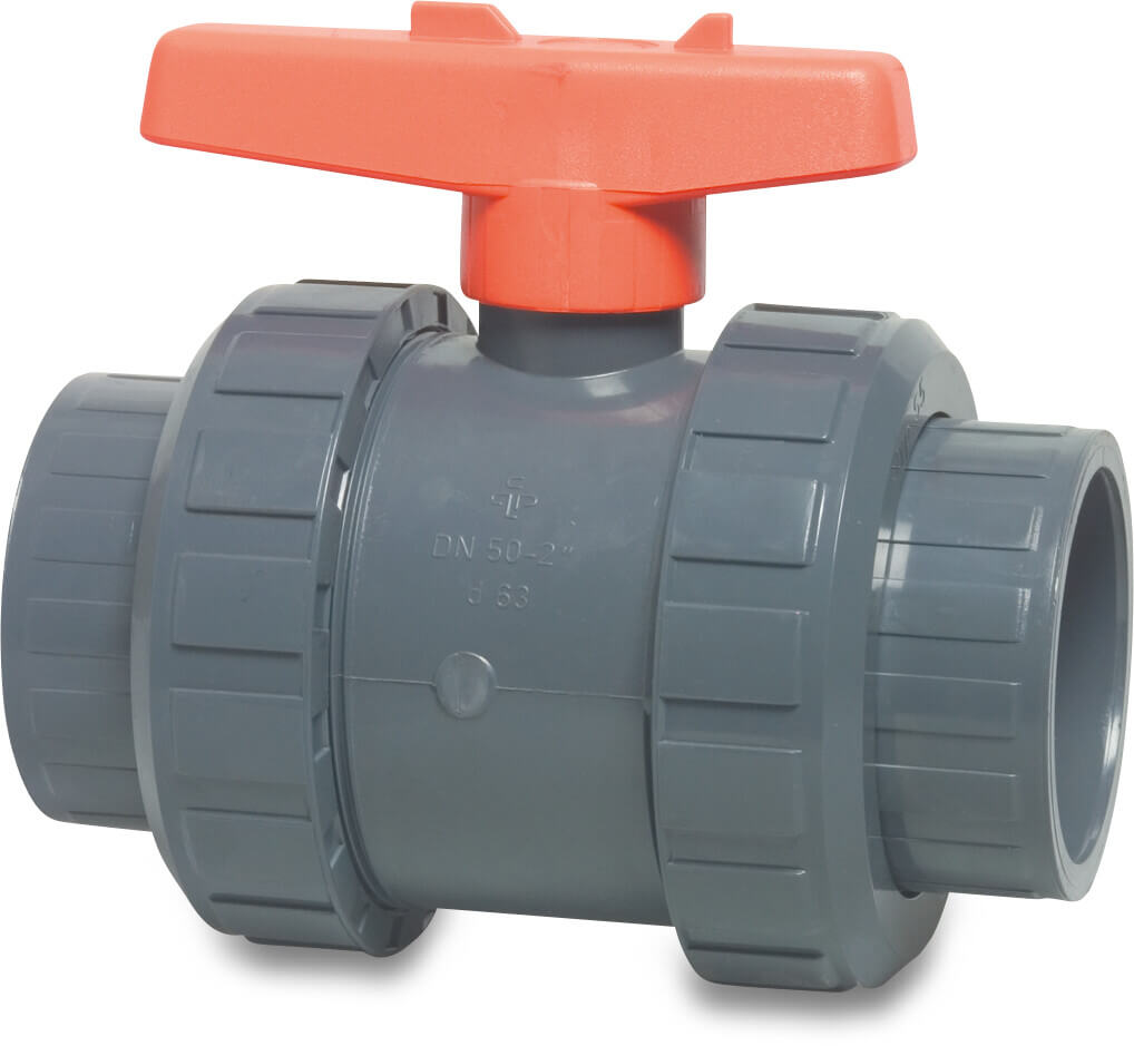 Praher Kugelhahn PVC-U 63 mm Klebemuffe 16bar Grau Typ S6